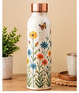 Vintage Floral Pattern Copper <b>Water</b> <b>Bottle</b> Leak Proof with Copper Lid Portable <b>Metal</b> EcoFriendly Drinkware - Product Image 3