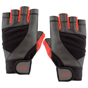 <b>Half</b> Finger Fitness Gloves Leather Weight Lifting Gym Workout Anti <b>Slip</b> Adjustable Wrist Strap Unisex Black Red - Product Image 2