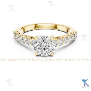 Bague de Fiançailles et d'Anniversaire de Luxe en Or Massif 14K avec Diamant Cultivé en Laboratoire Certifié IGI E VVS2, Halo Caché et Pavé Milgrain - Product Image 4