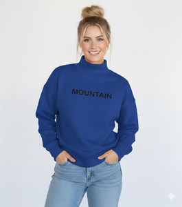 Sudadera de Cuello Alto para Mujer, Estampado de Montaña Azul, Corte Regular, Manga Larga, Informal, de Punto, de Algodón, para Otoño - Product Image 1