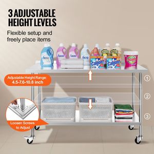 Tavolo da Lavoro in Acciaio Inox per Cucina Commerciale 24 X 60 X 40 Pollici, Resistente, con Ruote, per Preparazione Alimenti, Fabbricazione in Metallo - Product Image 5