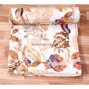 Manta Kantha de Algodón 100% Orgánico, Hecha a Mano, con Estampado de Búho, Estilo Vintage, Ecológica, para Todas las Estaciones, Tamaño Doble, Impresión Kantha - Product Image 5