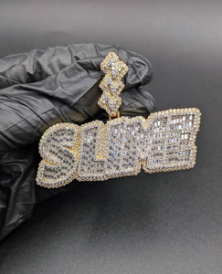 Iced Out <b>Custom</b> <b>Name</b> Pendant Baguette Stone Hip Hop <b>Necklace</b> Charm Gold Tone Luxury Bling Statement Jewelry - Product Image 1