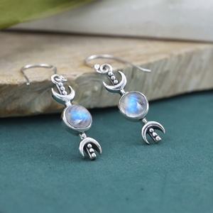Wholesale 925 Sterling Silver Natural <b>Rainbow</b> Moonstone Crescent Moon Dangle <b>Drop</b> Earrings Womens Boho Celestial Gemstone Jewel - Product Image 4