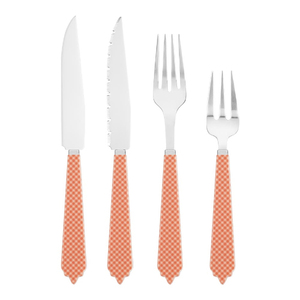 <b>Retro</b> Stainless Steel Flatware Set With Orange Checkered Handle Dishwasher Safe For Party Dining Table Cutlery Sets - Product Image 1