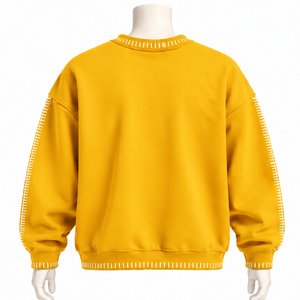 Sudadera de cuello redondo para hombre con borde cosido dorado, efecto desgastado, corte holgado, manga larga, estilo casual, streetwear, moda deportiva - Product Image 2