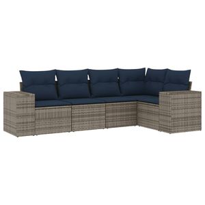 Conjunto de sofás de jardín de ratán sintético gris de 5 piezas con cojines, colección de muebles de patio - Product Image 2