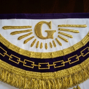aCustom Embroidered Masonic Apron with Gold Fringe & Symbolic Emblem Design – Premium Formal Freemason Regalia Accessory - Product Image 2