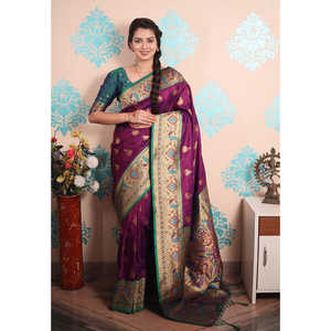 ผ้าไหมพิธาไนสีม่วงลายวีฟ  ผ้าไหมทอสีม่วงลายวีฟ  น้ำหนัก 650 กรัม  เสื้อผ้าอินเดียและปากีสถาน - Product Image 5