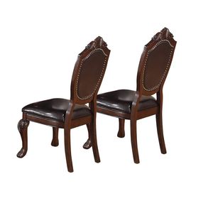 Royal maestoso colore marrone mobili da pranzo Set formale 2 sedie laterali con intricato sedile imbottito in finta pelle di Design - Product Image 5