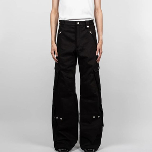 Custom <b>Men's</b> <b>Black</b> Stonewashed Straight-leg Denim <b>Cargo</b> <b>Pants</b> Oversized Straps Multi-Pockets Plus Size Streetwear Solid Button - Product Image 5