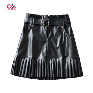 CARR MASTER Mini-jupe plissée taille haute en cuir PU pour femme, couleur unie, design brillant en forme de A, toutes saisons - Product Image 2