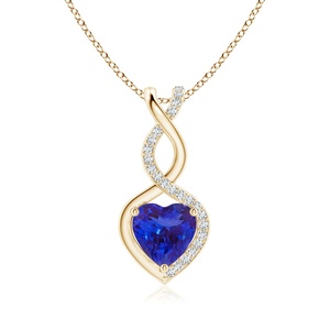 Top Quality Wedding Anniversary Party Wear <b>Pendant</b> 14K <b>Gold</b> Heart Natural Tanzanite Infinity Shape <b>Pendant</b> With Diamond Accents - Product Image 1