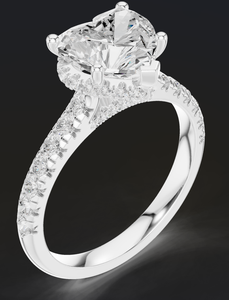Bague de fiançailles en or blanc 14 carats avec diamant taille cœur, solitaire romantique serti à griffes, bague de mariée de luxe, bande pavée, bijou de mariage élégant - Product Image 1
