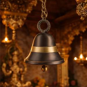 Campana Decorativa Colgante de Metal con Acabado en Bronce Dorado Antiguo, Diseño Tradicional para Decoración Festiva del Hogar o Templo - Product Image 4