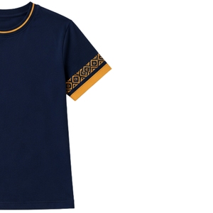 เสื้อยืดคอกลมผ้าฝ้ายสีน้ำเงินกรมท่าลายมัสตาร์ดสำหรับผู้หญิง แขนสั้น สไตล์ลำลอง รับผลิตตามสั่ง (OEM) คุณภาพพรีเมียม แฟชั่นฤดูร้อน - Product Image 4