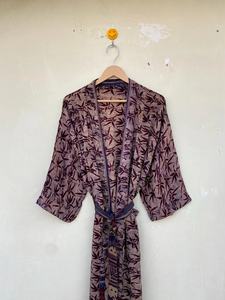 Handmade Vintage 100% <b>Silk</b> Smooth High-quality Robe Free Size <b>Kimono</b> for Summer Autumn and Spring with Drawstring Closure - Product Image 3