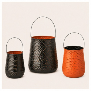 Wholesale Set of 3 Metal Jack-O-<b>Lantern</b> Buckets Vintage Black and Orange Pumpkin <b>Lanterns</b> for Spooky Halloween Home Decor - Product Image 3