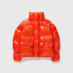 Veste matelassée rouge brillante sur mesure pour fabricant OEM, manteau d'hiver chaud en duvet, col montant, matelassage brillant, vente en gros - Product Image 1