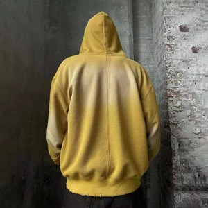 Sweat-shirt à capuche zippé pour homme en molleton thermique gaufré, délavé à l'acide, imprimé vintage par pulvérisation, style streetwear, hiver - Product Image 3