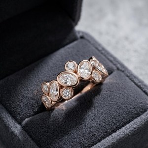 Precioso Anillo de Moissanita con Corte Ovalado y Redondo, Diseño Floral, Oro Sólido de 14K, Regalo de Boda o Compromiso para Novias - Product Image 4