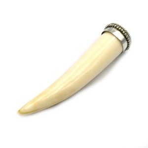 Hand <b>Crafted</b> Natural Ox Bone Tusk Pendant: 3.5 Inch Horn Focal with Metal Cap - Product Image 3