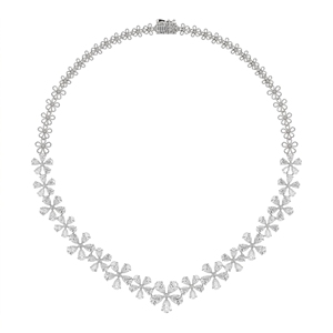 Collier Flora Symphony en diamants de culture, argent sterling 9KT, 10KT, 14KT, 18KT, collier de luxe avec diamants, cadeau pour femme - Product Image 2