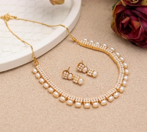 Freshwater Pearl Necklace Set Oval 22K Gold Plated Brass Adjustable Bridal Jewelry Elegant Women Necklace - Product Image 3