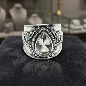 925 Sterling Silver Green Amethyst Statement Ring Handmade Vintage Filigree Gemstone Jewelry Cocktail Ring Wholesale - Product Image 4