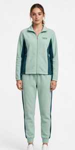 Conjunto Deportivo de Mujer para Primavera, Diseño 2 en 1 con Bloques de Color, Chaqueta con Cierre y Cuello Alto en Verde Menta y Pantalones Deportivos hasta el Tobillo - Product Image 6