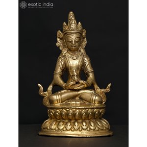 Escultura de Latón Hecha a Mano de Buda Shakyamuni con Corona Pequeña de 4 Pulgadas en Postura de Meditación, Artesanía Metálica para Decoración del Hogar o Templo - Product Image 2