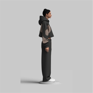Sudadera corta de algodón con paneles de forro polar para mujer - Product Image 3
