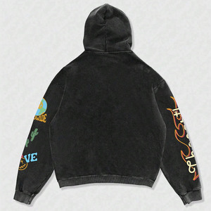 Sweat-shirt à capuche pour homme, élégant et confortable, 100% coton, lavage à l'acide, polaire d'hiver, imprimé numérique, séchage rapide - Product Image 2
