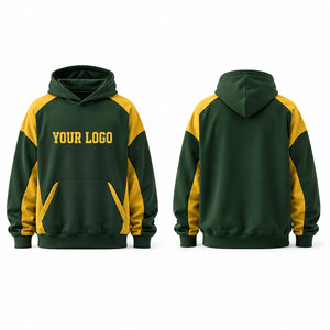 Sudadera con Capucha para Hombre, Verde y Amarillo, Manga Raglán, Bloques de Color, Logotipo Frontal, Casual, Otoño, Corte Regular, Tejido de Felpa - Product Image 1