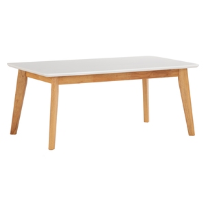 Mesa de Salón Económica de Estilo Moderno de Mediados de Siglo con Tapa de MDF Blanco y Patas de Madera Maciza para Salón - Product Image 1