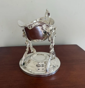 Crisol de metal plateado pulido clásico con asa, base de pedestal con adornos ornamentados, quemador de incienso de latón hecho a mano de primera calidad - Product Image 3