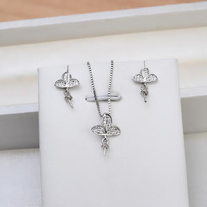 Pendentif en argent S925 en forme de feuille, ensemble d'accessoires pour les oreilles DIY avec support de perle vide, accessoires de bijoux fins 1294 - Product Image 1