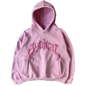 Sudadera con Capucha Oversize para Hombre, Estilo Streetwear, 100% Algodón, Color Rosa, Tejido Grueso, Estampado Puff Vintage, Lavado Ácido, Personalizada - Product Image 6