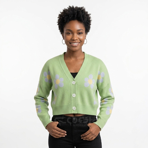 Cosh International Sisterhood Sorority - Cárdigan de Punto con Cuello en V, Estilo Coreano, Casual y Elegante para Otoño e Invierno, con Estampado Floral - Product Image 1