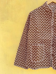 Vintage 100% Cotton Quilted Geometric Print <b>Jacket</b> Mandarin Collar Full Sleeve Autumn <b>Short</b> <b>Jacket</b> With Single Button Closure - Product Image 3