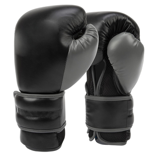 Gants de boxe en cuir artificiel noir et gris, robustes, ergonomiques, avec logo personnalisé, pour la vente en gros, fabricant OEM/ODM - Product Image 1