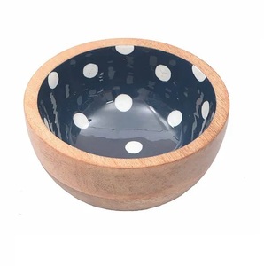 Dining Table Decorative Round Wooden Serving Bowl With Enamel Printed <b>Tabletop</b> Kitchenware Salad Bowl Food Serving Bowls - Product Image 4