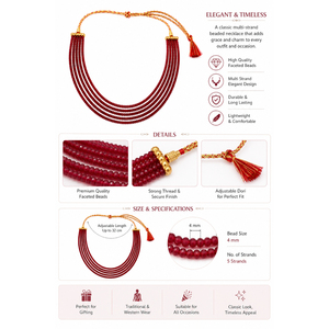 Collier unisexe élégant et nouveau en perles facettées argentées et bordeaux de 4 mm, avec cordon réglable, idéal pour mariage et fête, par Shree Ambikanath - Product Image 2