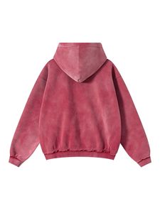 Sweat-shirt à capuche zippé oversize rouge délavé en molleton bouclette, décontracté, unisexe, avec poches, pour l'automne, sweats à capuche et pulls pour hommes - Product Image 3