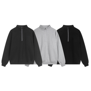 Sweat-shirt à capuche mi-zippé pour homme en mélange de coton, pull décontracté streetwear à manches longues, confortable à porter - Product Image 1