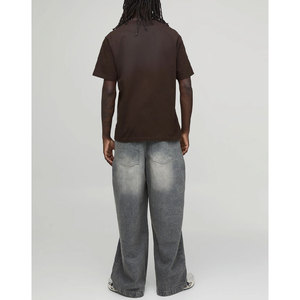 Vaqueros de mezclilla lavados a la piedra de pierna ancha para hombre, corte holgado, cintura media, pantalones casuales de algodón, estilo otoñal - Product Image 3