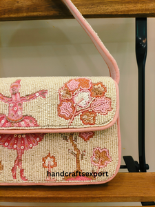 กระเป๋าสะพายไหล่ปักลายมือทำ Ballerina Bloom ประดับลูกปัด ปิดด้วยแม่เหล็ก เป็นมิตรกับสิ่งแวดล้อม น้ำหนักเบา ทำจากผ้าซาติน - Product Image 3