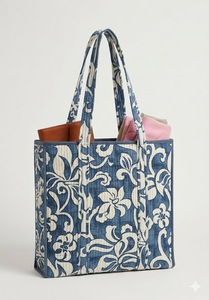 กระเป๋าผ้าฝ้ายลายดอกไม้แบบควิลท์ ทำมือ พิมพ์ลายบล็อกอินเดีย กระเป๋าสะพายไหล่สำหรับผู้หญิง - Product Image 2