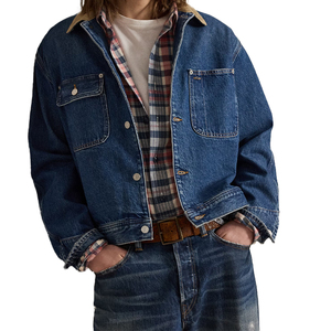 Premium Winter Solid Denim Corduroy Collar Trucker <b>Jacket</b> Men Vintage Workwear OEM Custom Heritage Front Americana Outerwear - Product Image 4