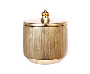 Pot de cire à bougie rond plaqué or pour salon en métal élégant couleurs personnalisées disponibles cadeaux minimalistes fabriqués en Inde - Product Image 1